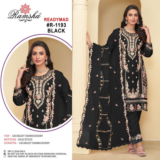 1193 Black Ramsha Georgette Pakistani Readymade Suits
