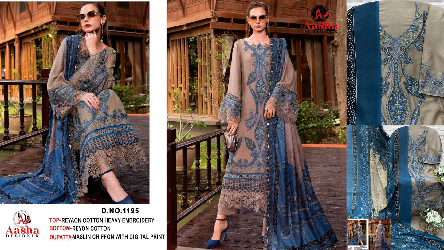 1195 Aasha Designer Rayon Cotton Pakistani Salwar Suits