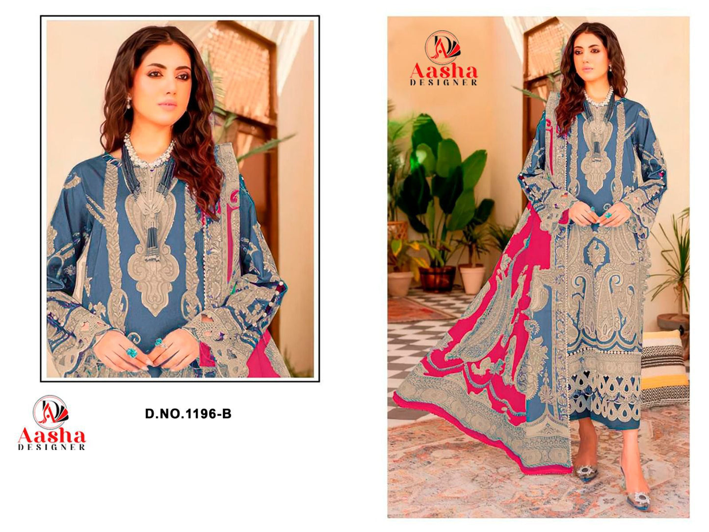 1196-B Aasha Designer Pure Cotton Pakistani Patch Suits