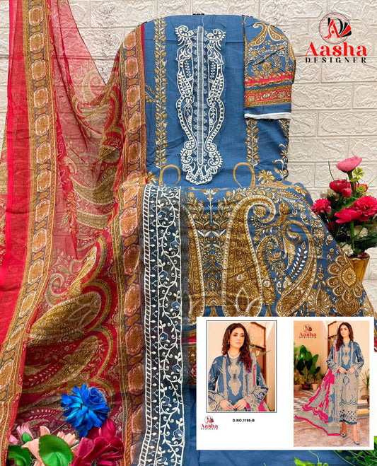 1196-B Aasha Designer Pure Cotton Pakistani Patch Suits