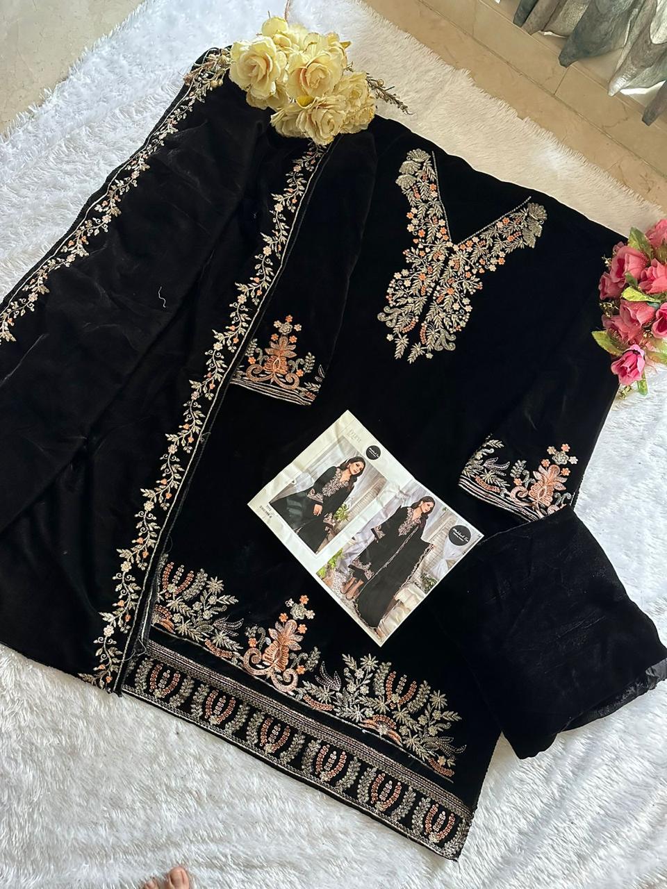 1198B Mehboob Tex Embroidery Work Velvet Suits
