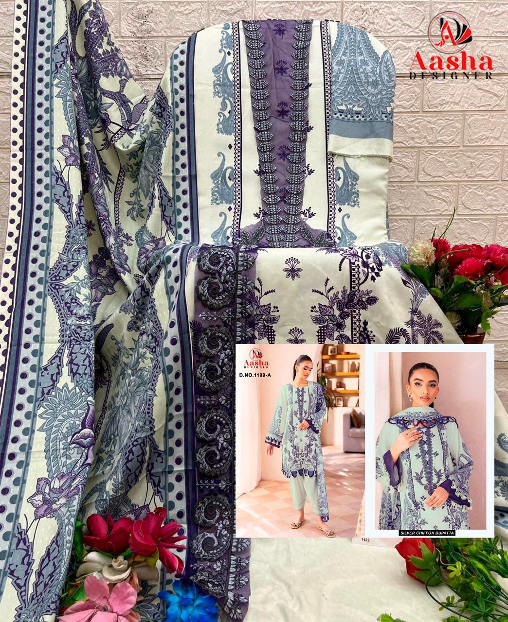 1199-A Aasha Designer Pure Cotton Pakistani Patch Suits