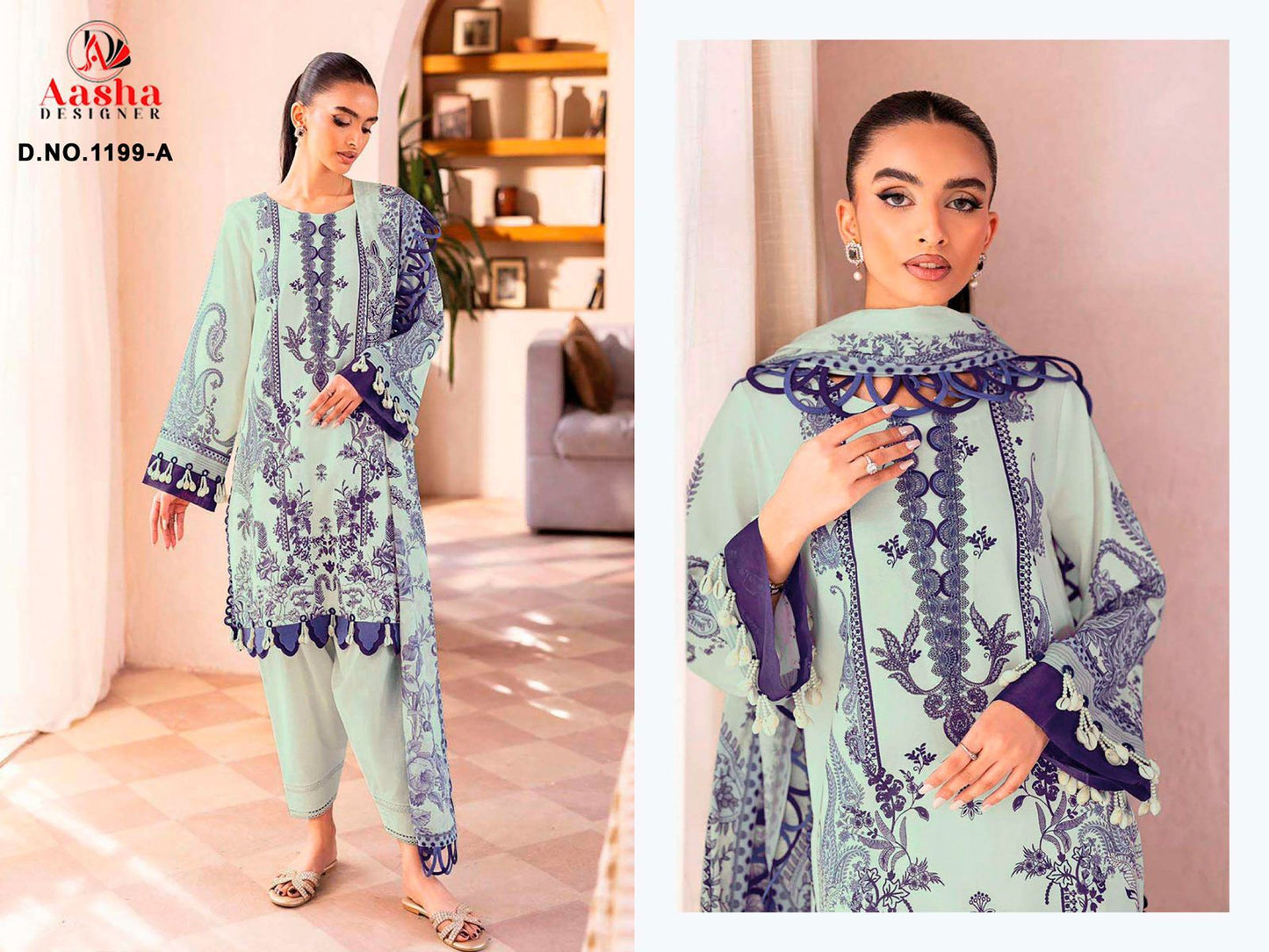 1199-A Aasha Designer Pure Cotton Pakistani Patch Suits