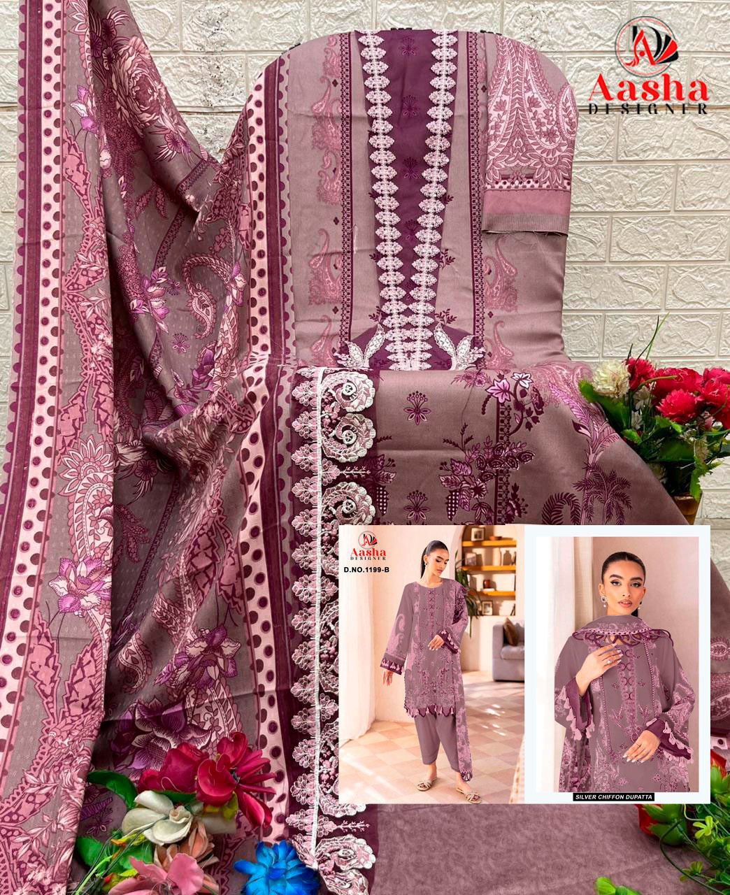 1199-B Aasha Designer Pure Cotton Pakistani Patch Suits