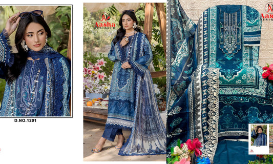 1201 Aasha Designer Pure Cotton Pakistani Patch Suits