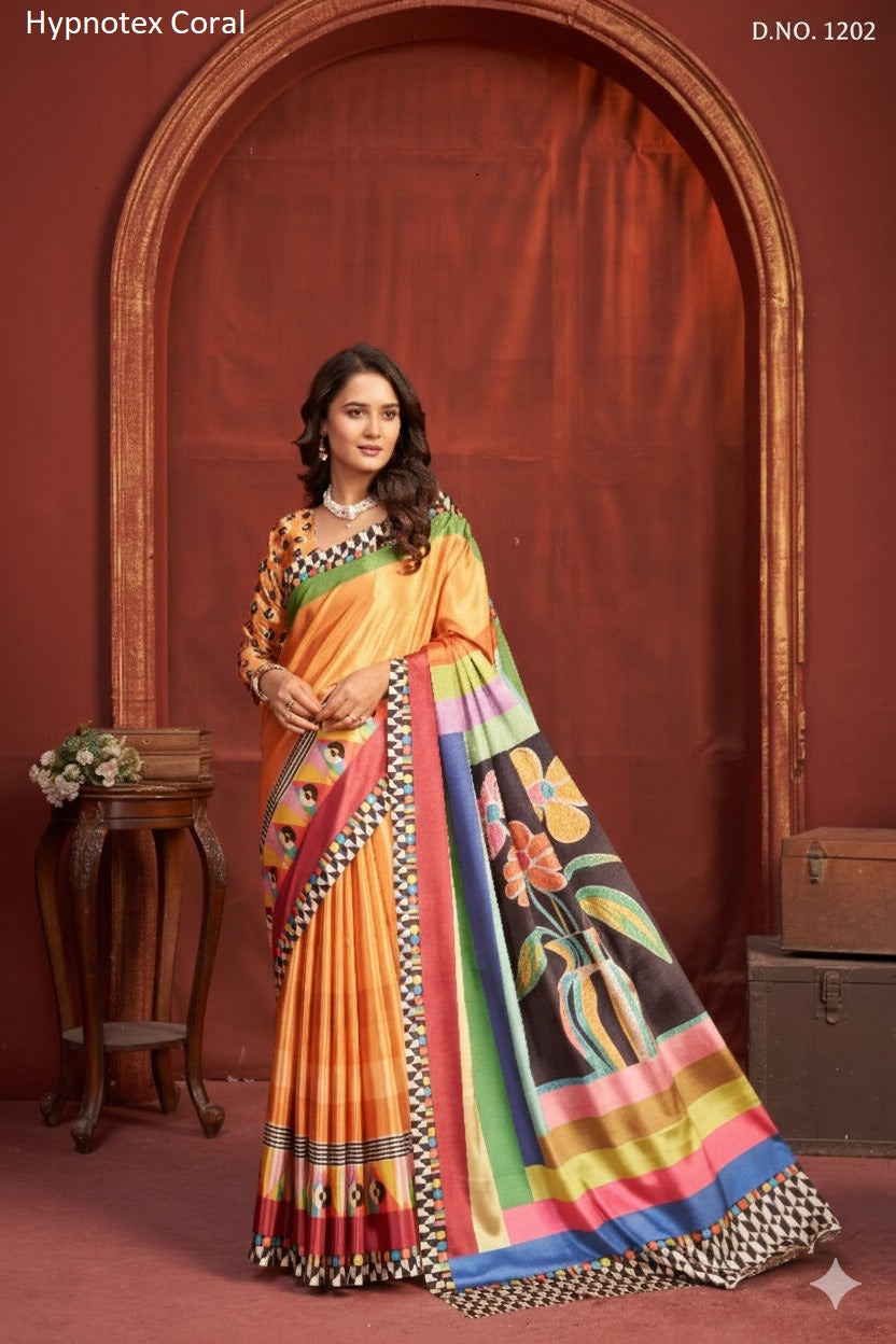 1202 Coral Hypnotex Crepe Silk Sarees