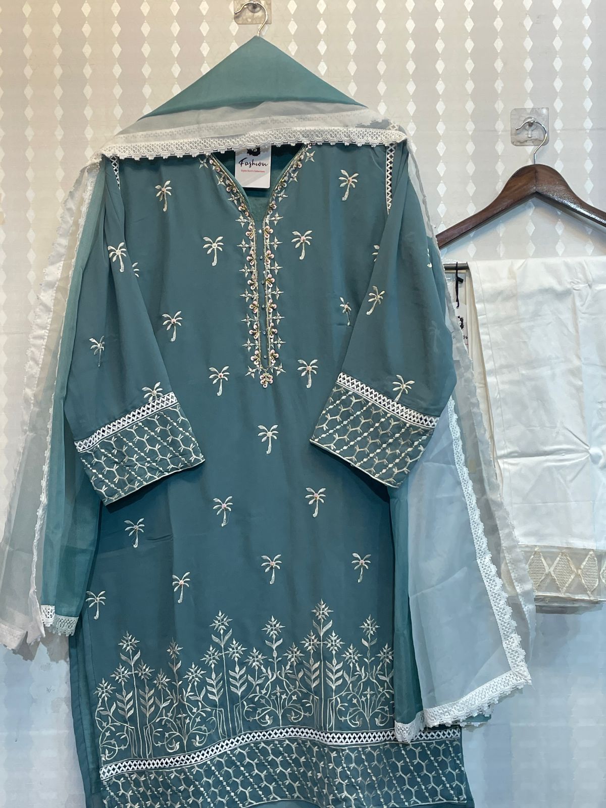 12033 Blue Vs Fashion Neck Pattern Pakistani Readymade Suits