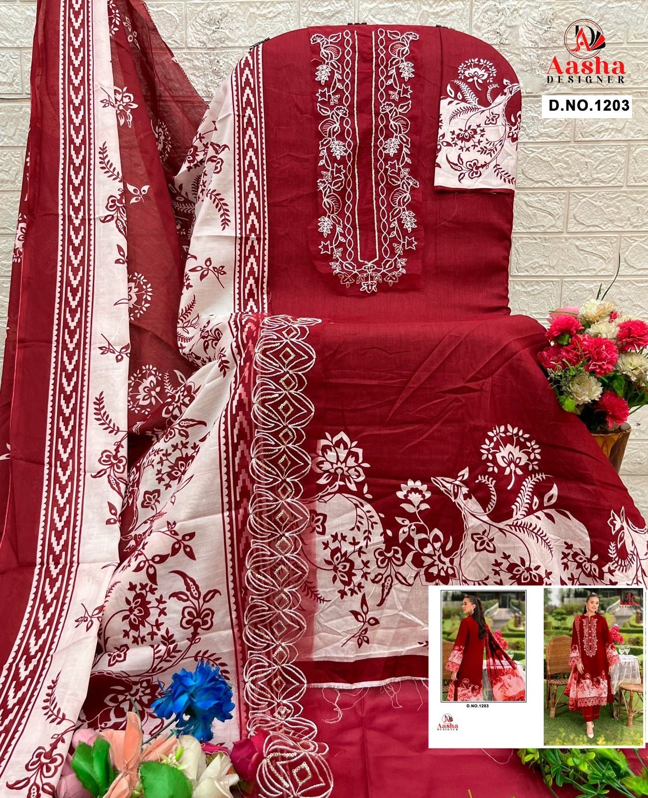 1203 Aasha Designer Pure Cotton Pakistani Patch Suits
