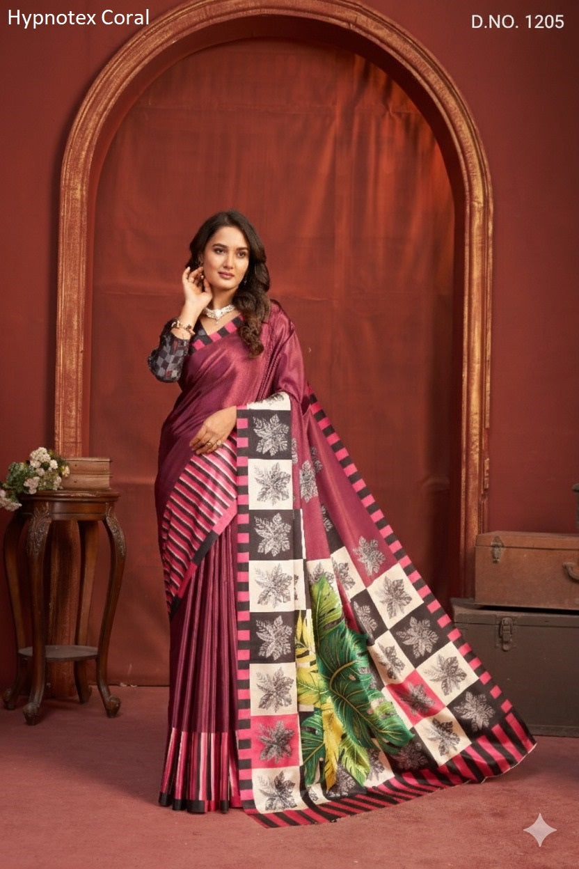1205 Coral Hypnotex Crepe Silk Sarees