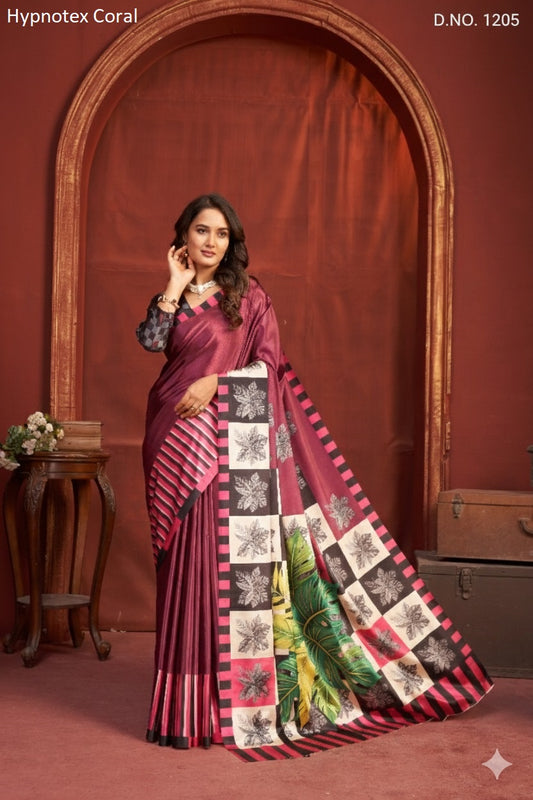 1205 Coral Hypnotex Crepe Silk Sarees