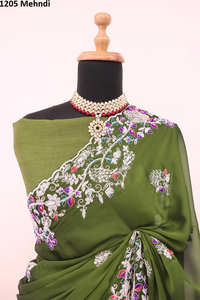 1205 Mehndi Bt Cording Sarees