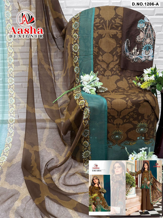 1206-A Aasha Designer Pure Cotton Pakistani Patch Suits