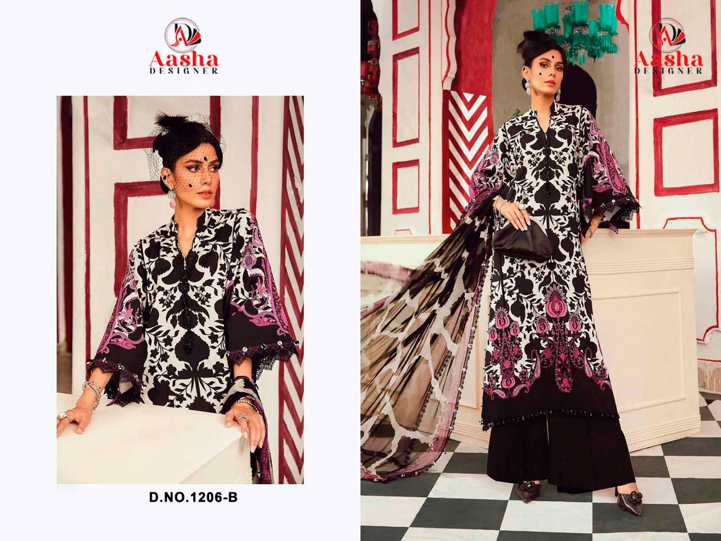 1206-B Aasha Designer Pure Cotton Pakistani Patch Suits
