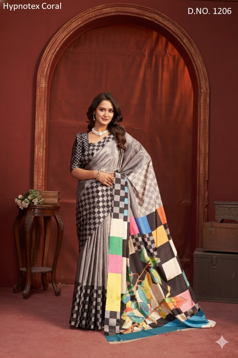 1206 Coral Hypnotex Crepe Silk Sarees