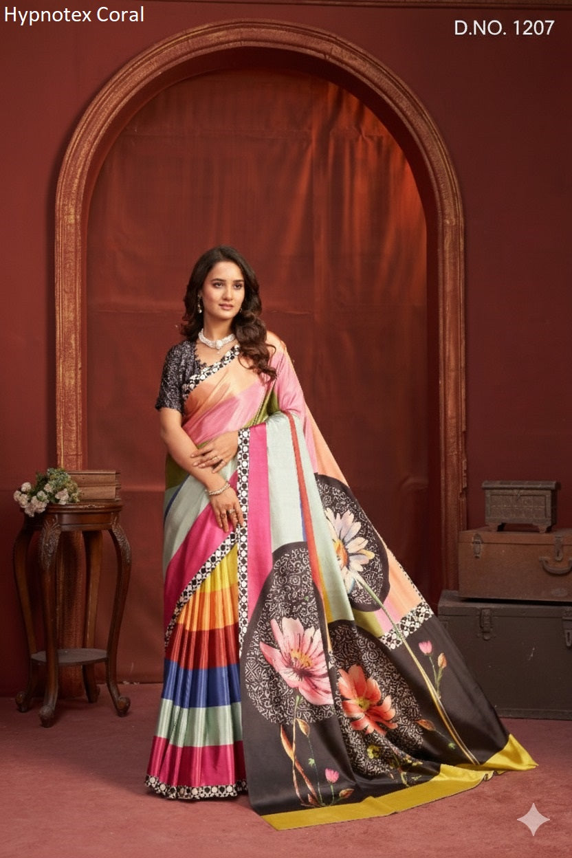 1207 Coral Hypnotex Crepe Silk Sarees