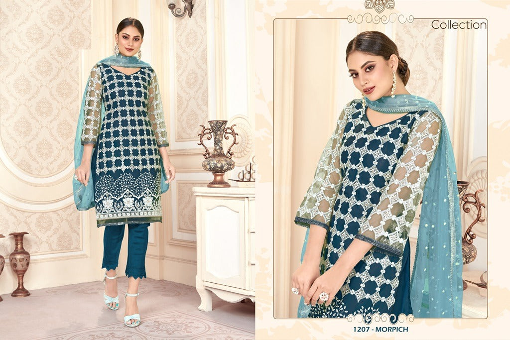 1207 Zeeya Husna Varni Fabrics Net Unstitched Suits