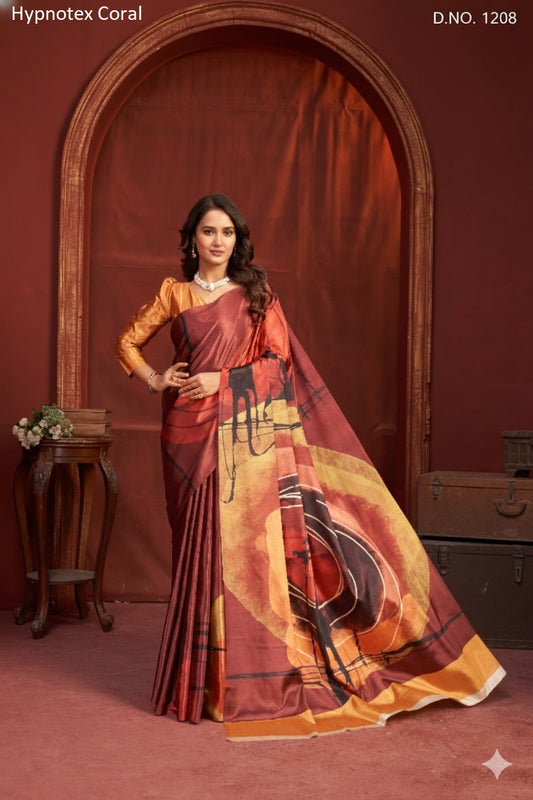 1208 Coral Hypnotex Crepe Silk Sarees