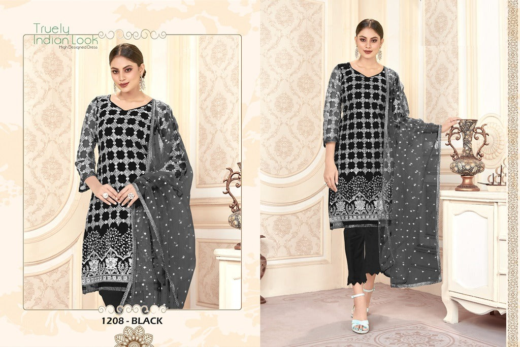 1208 Zeeya Husna Varni Fabrics Net Unstitched Suits