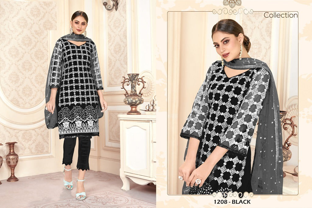 1208 Zeeya Husna Varni Fabrics Net Unstitched Suits