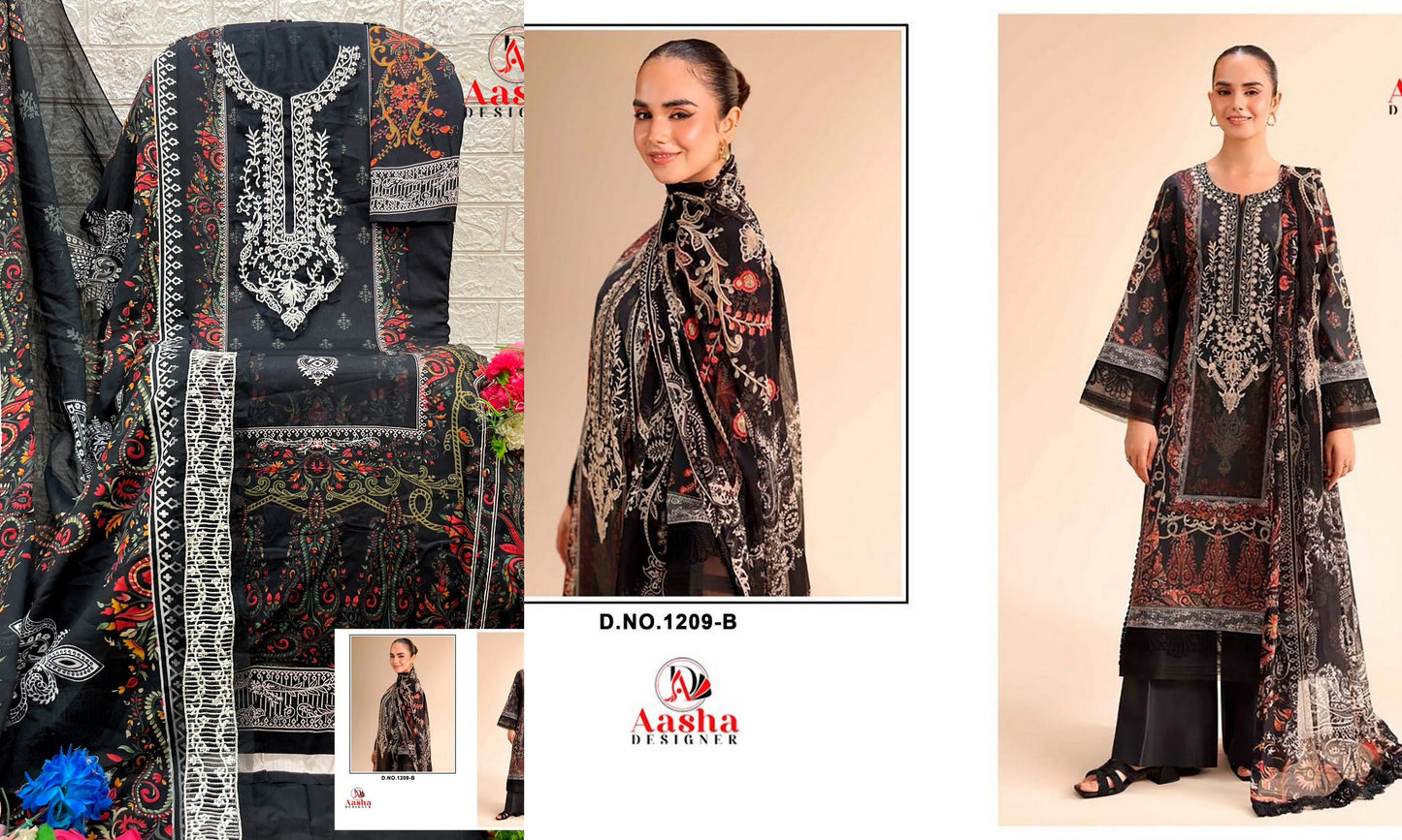 1209-B Aasha Designer Pure Cotton Pakistani Patch Suits