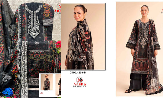 1209-B Aasha Designer Pure Cotton Pakistani Patch Suits