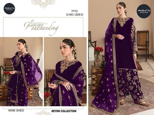 1209-D Wine Mehboob Tex Embroidery Velvet Suits