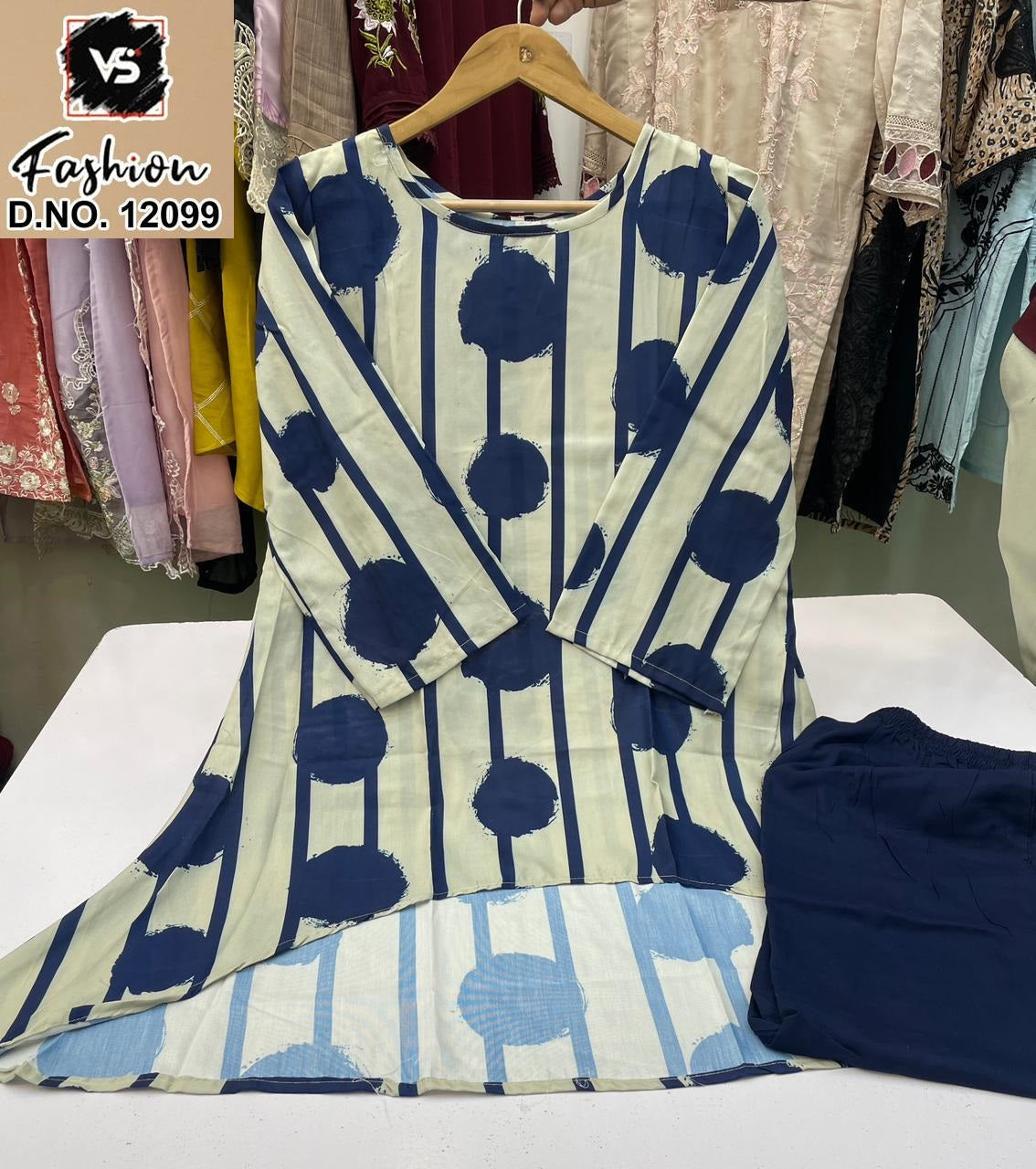 12099 Navy Blue Vs Fashion Reyon Kurti Plazzo Set