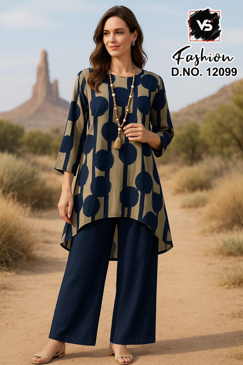 12099 Navy Blue Vs Fashion Reyon Kurti Plazzo Set