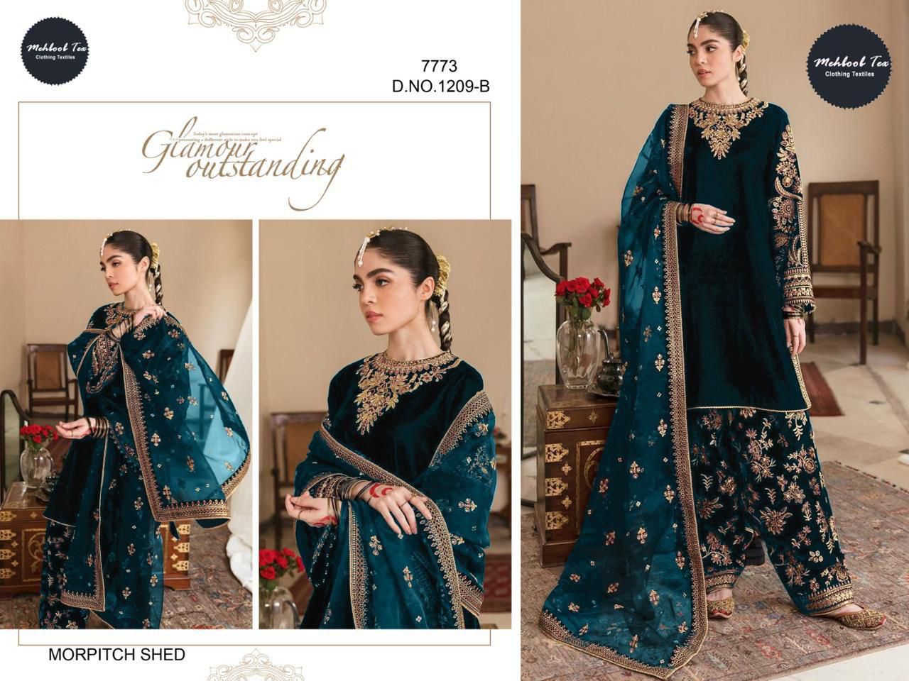 1209B Mehboob Tex Embroidery Work Velvet Suits