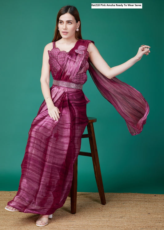 Kat218 Pink Amoha Ready To Wear Saree