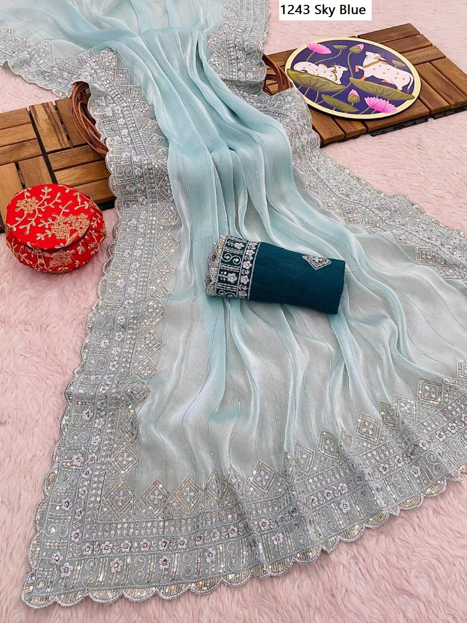 1243Sky Blue Bt Sarees