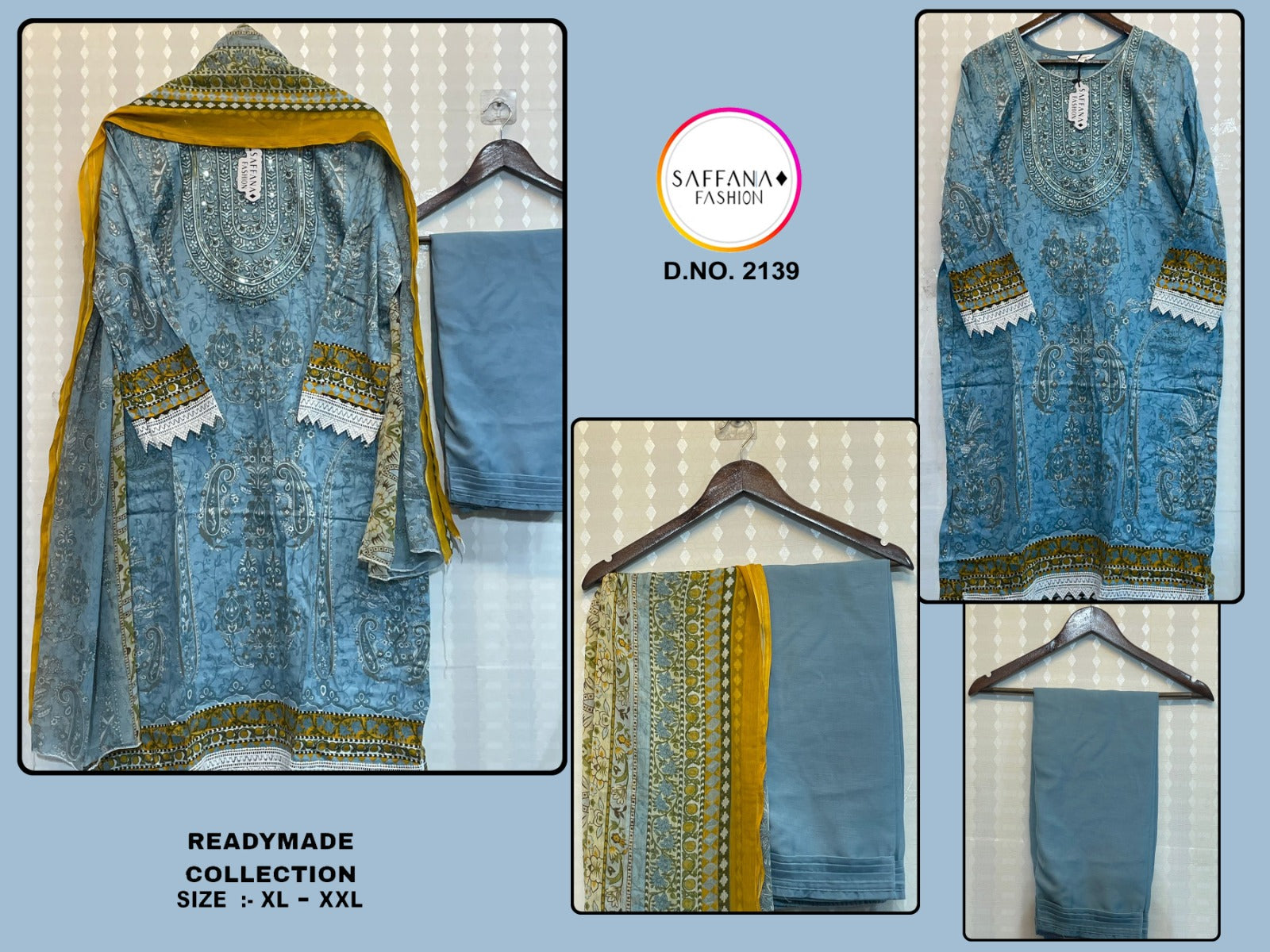 2139Blue Saffana Pakistani Readymade Suits