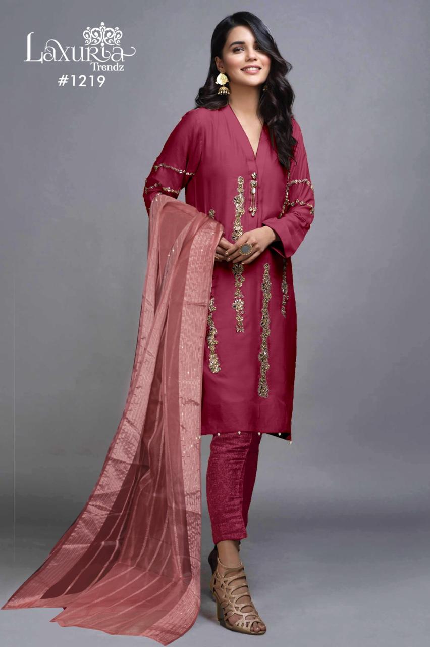 1219 Berry Laxuria Trendz Satin Pakistani Readymade Suits