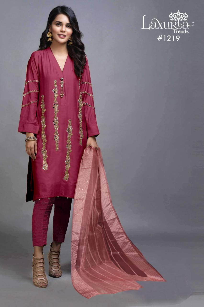 1219 Berry Laxuria Trendz Satin Pakistani Readymade Suits