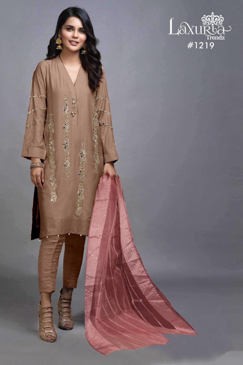 1219 Light Brown Laxuria Trendz Satin Pakistani Readymade Suits
