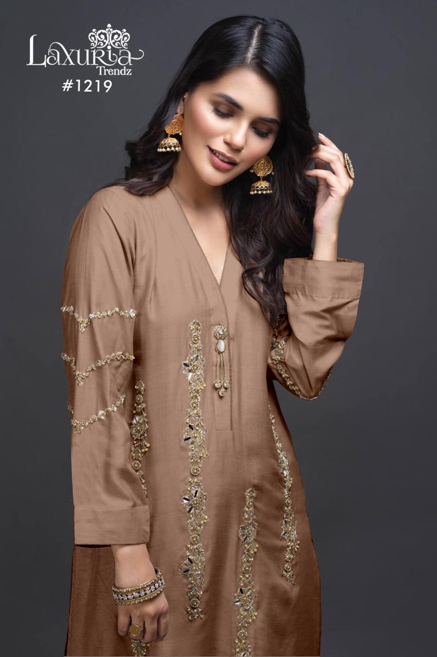 1219 Light Brown Laxuria Trendz Satin Pakistani Readymade Suits