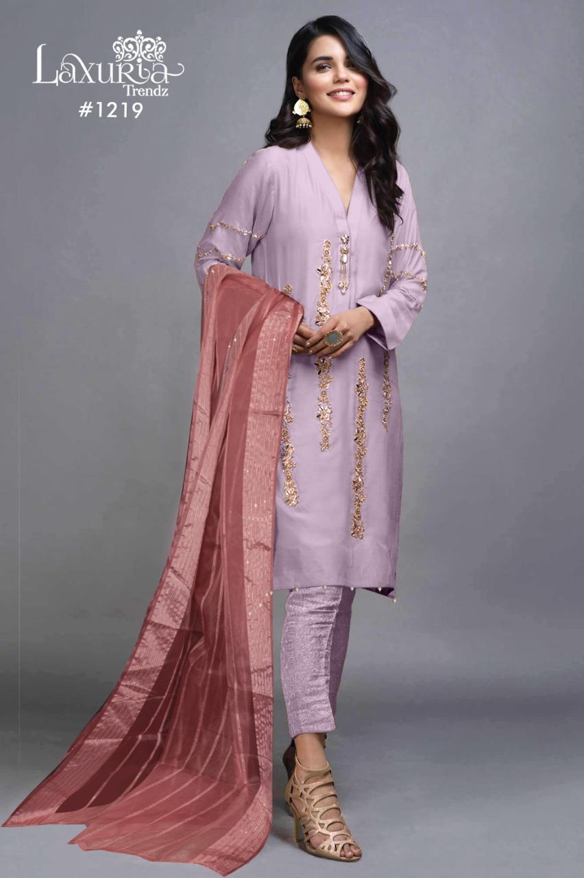 1219 Light Lavender Laxuria Trendz Satin Pakistani Readymade Suits