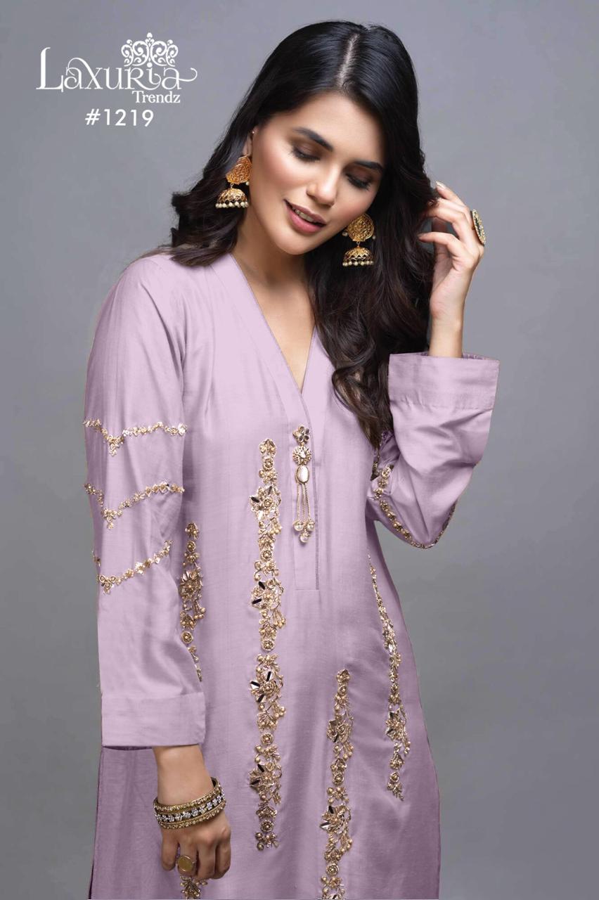 1219 Light Lavender Laxuria Trendz Satin Pakistani Readymade Suits