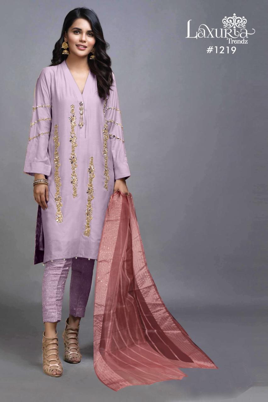 1219 Light Lavender Laxuria Trendz Satin Pakistani Readymade Suits