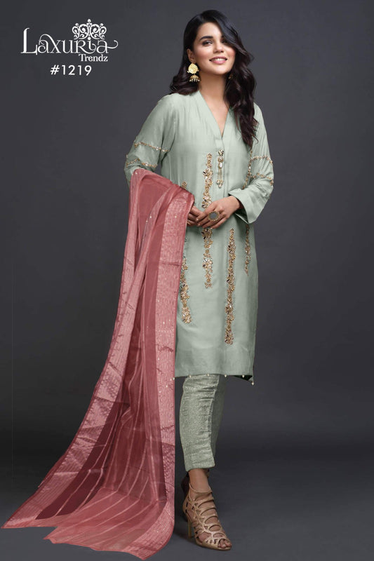1219 Mint Green Laxuria Trendz Imported Satin Pakistani Readymade Suits