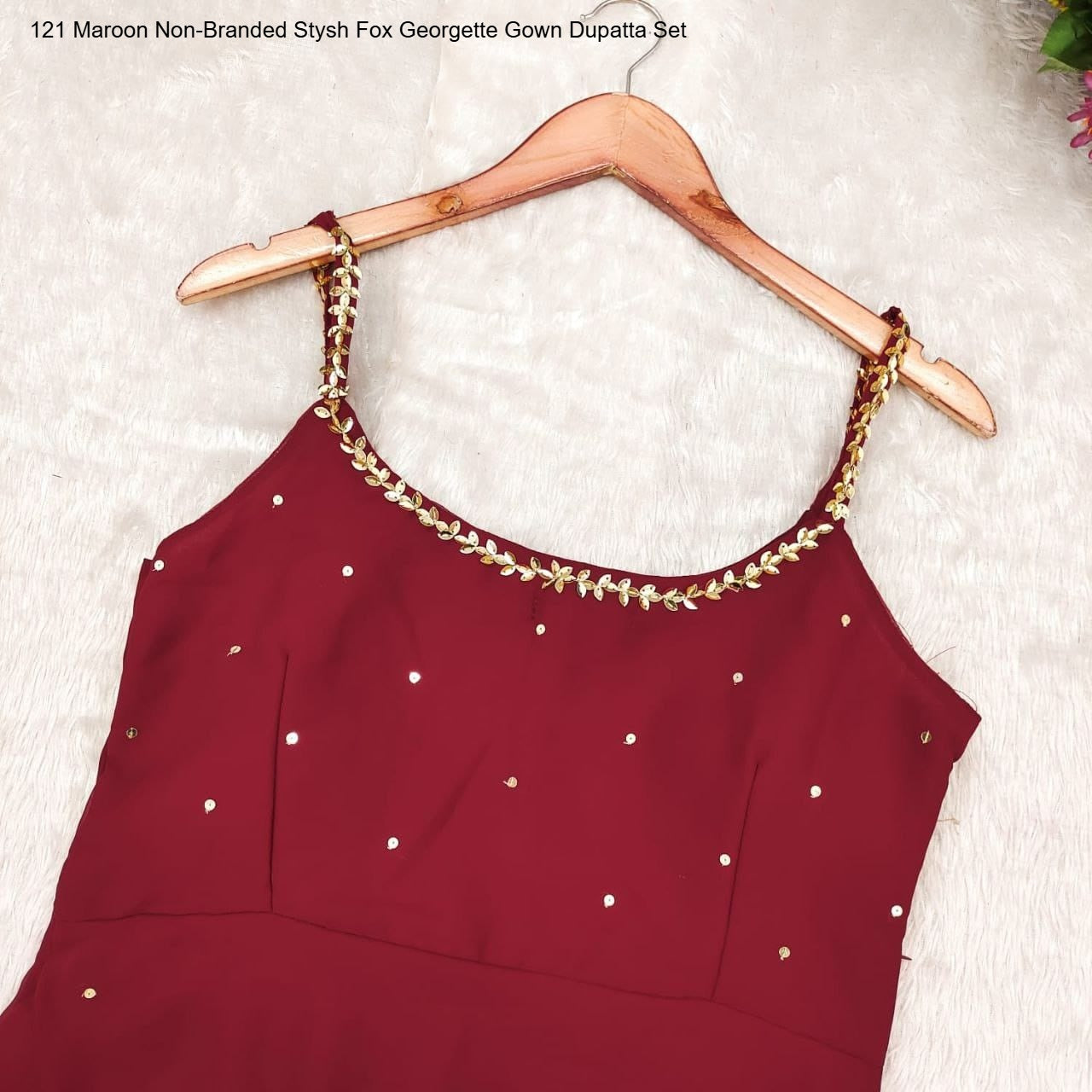 121 Maroon Non-Branded Stysh Fox Georgette Gown Dupatta Set