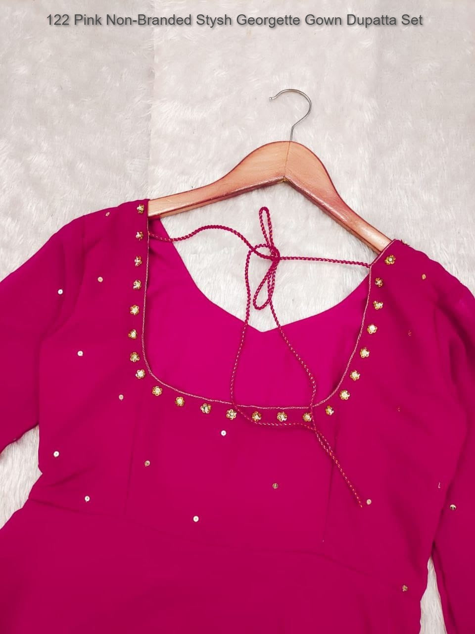 122 Pink Non-Branded Stysh Georgette Gown Dupatta Set