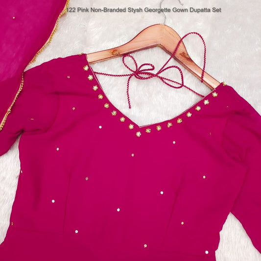 122 Pink Non-Branded Stysh Georgette Gown Dupatta Set