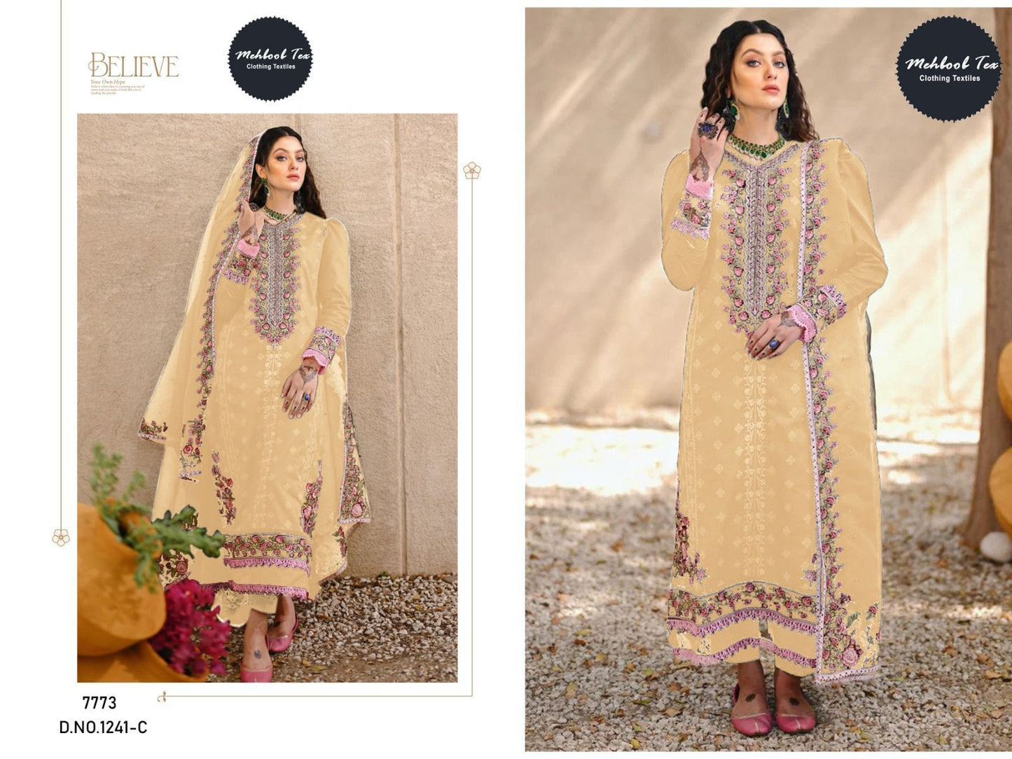 1241-C Mehboob Tex Organza Pakistani Salwar Suits