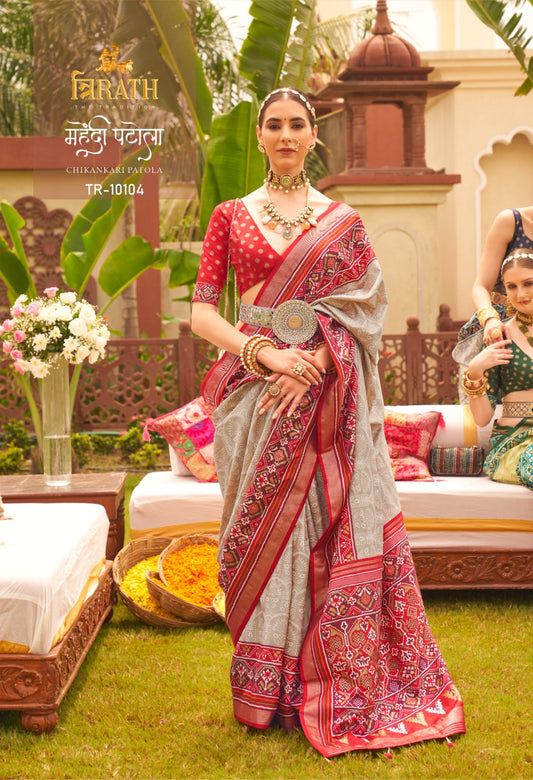 10104 Mehendi Patola Trirath Sarees