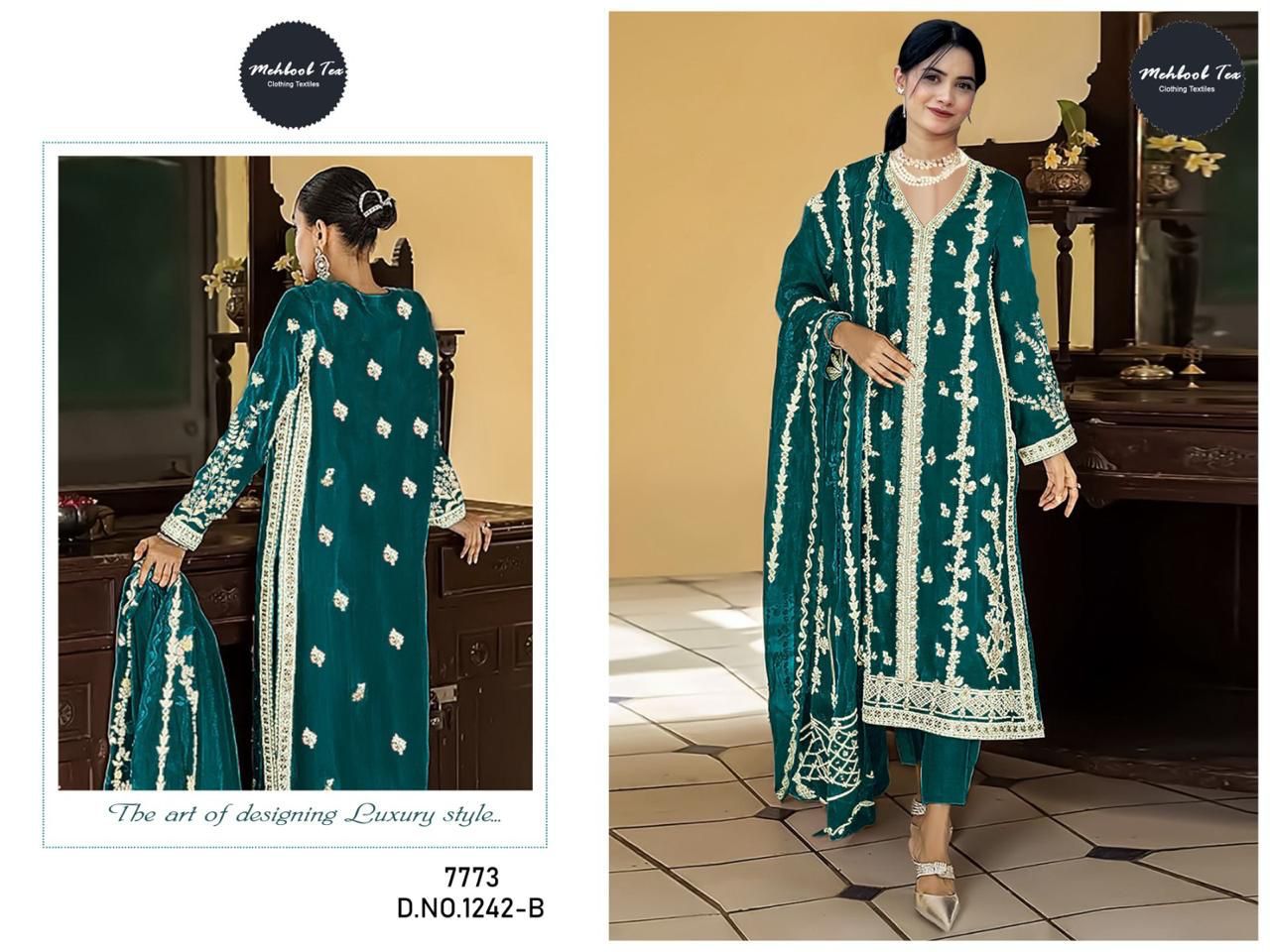 1242-B Mehboob Tex Organza Pakistani Salwar Suits