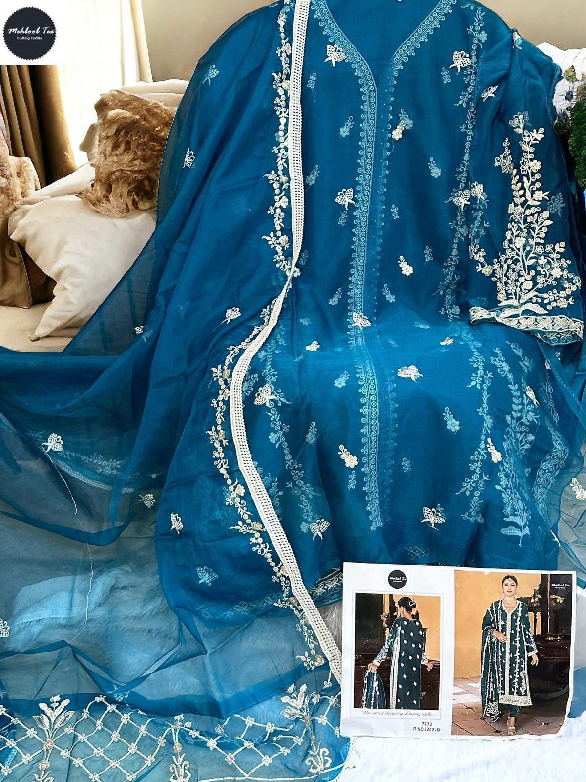 1242-B Mehboob Tex Organza Pakistani Salwar Suits