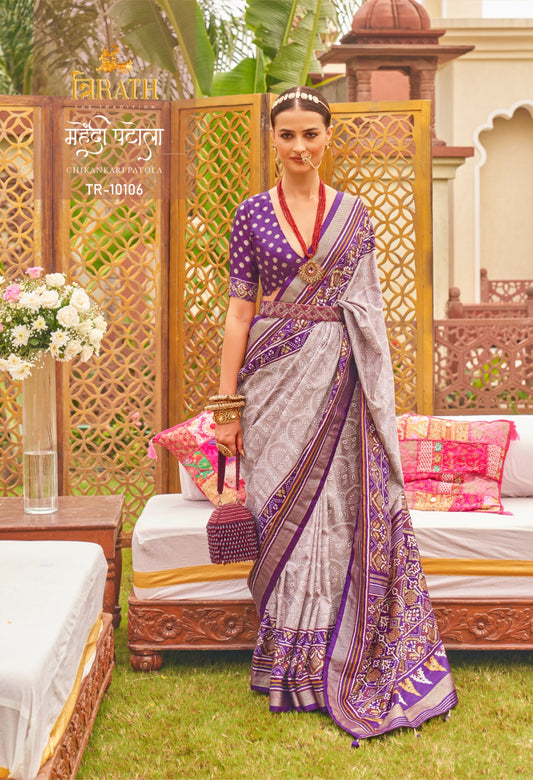10106 Mehendi Patola Trirath Sarees