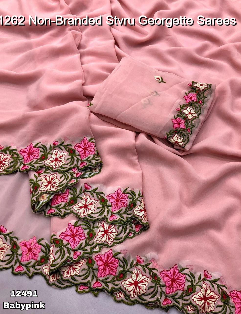 1262 Non-Branded Stvru Georgette Sarees