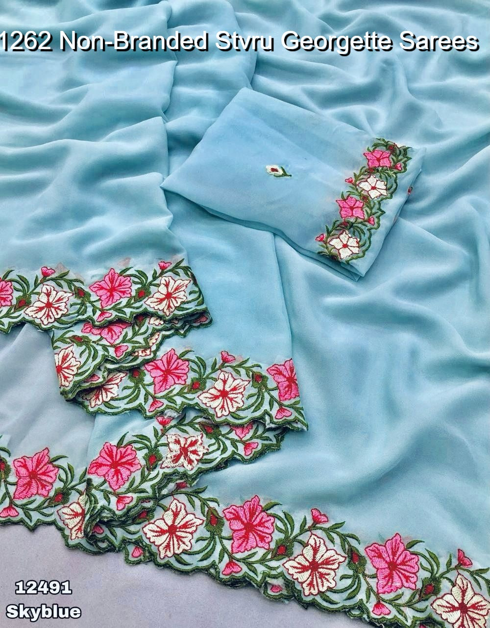 1262 Non-Branded Stvru Georgette Sarees